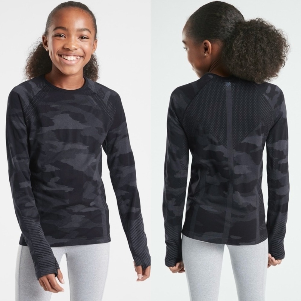 Athleta Girl Power Up Camo Top, Black Camo Sz XL 14
